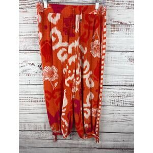 Womens Rachel Zoe Orange Tropical Print Pull On Tie Ankle Flowy Boho Pants S